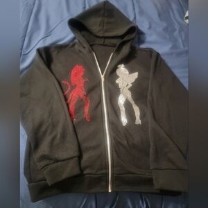 Black Hoodie with Red and Silver Graphic